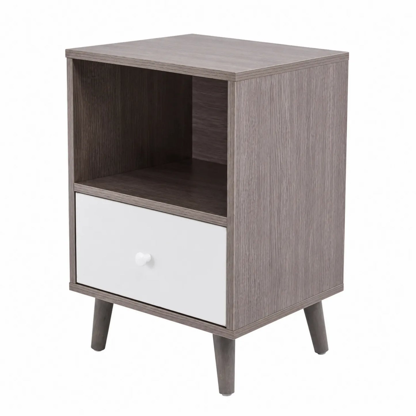 Table de chevet en bois avec tiroir blanc et finition gris