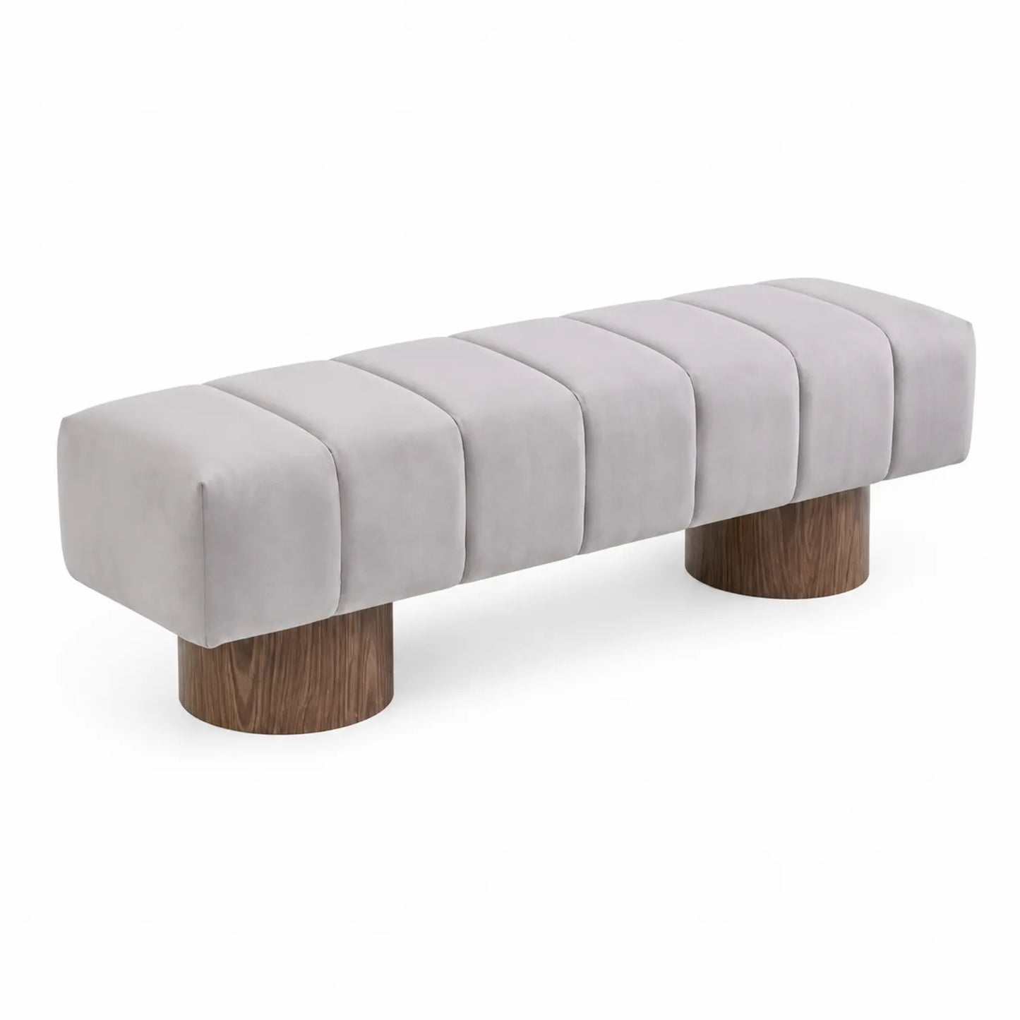 Banc rectangulaire en velours avec pieds en bois
