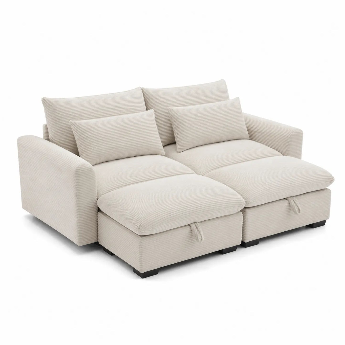 Canapé modulaire 3 places en velours côtelé beige