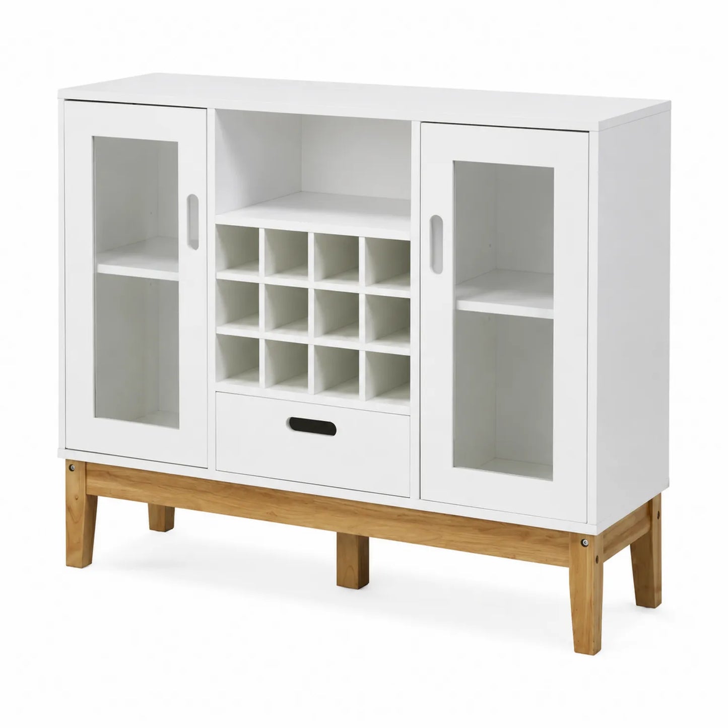 Buffet de cuisine en MDF avec portes en verre et casiers à vin