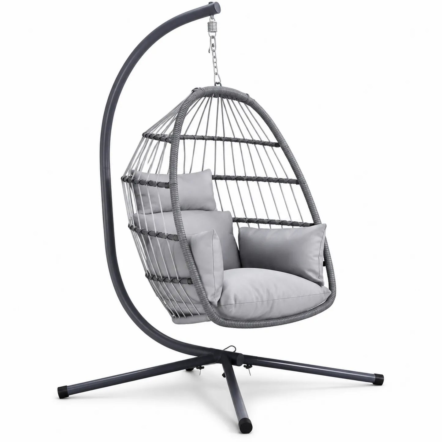 Chaise suspendue en acier et rotin avec coussins en polyester Gris