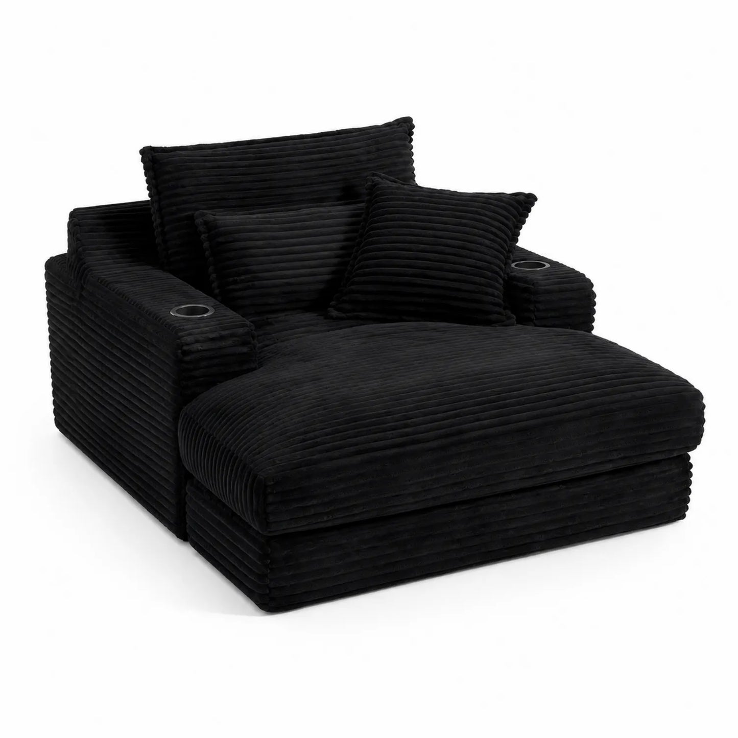 Canapé en Velours Côtelé Noir avec Porte-Gobelets