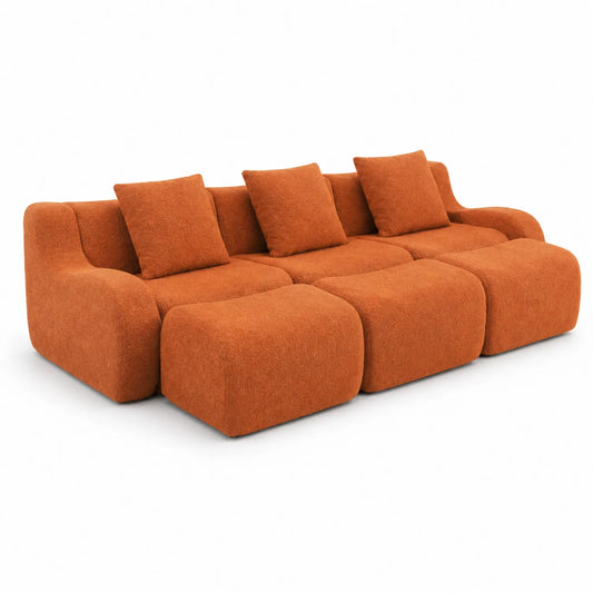 Canapé modulable 3 places en tissu orange