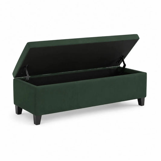Banc de rangement en velours vert foncé 120x40x45 cm