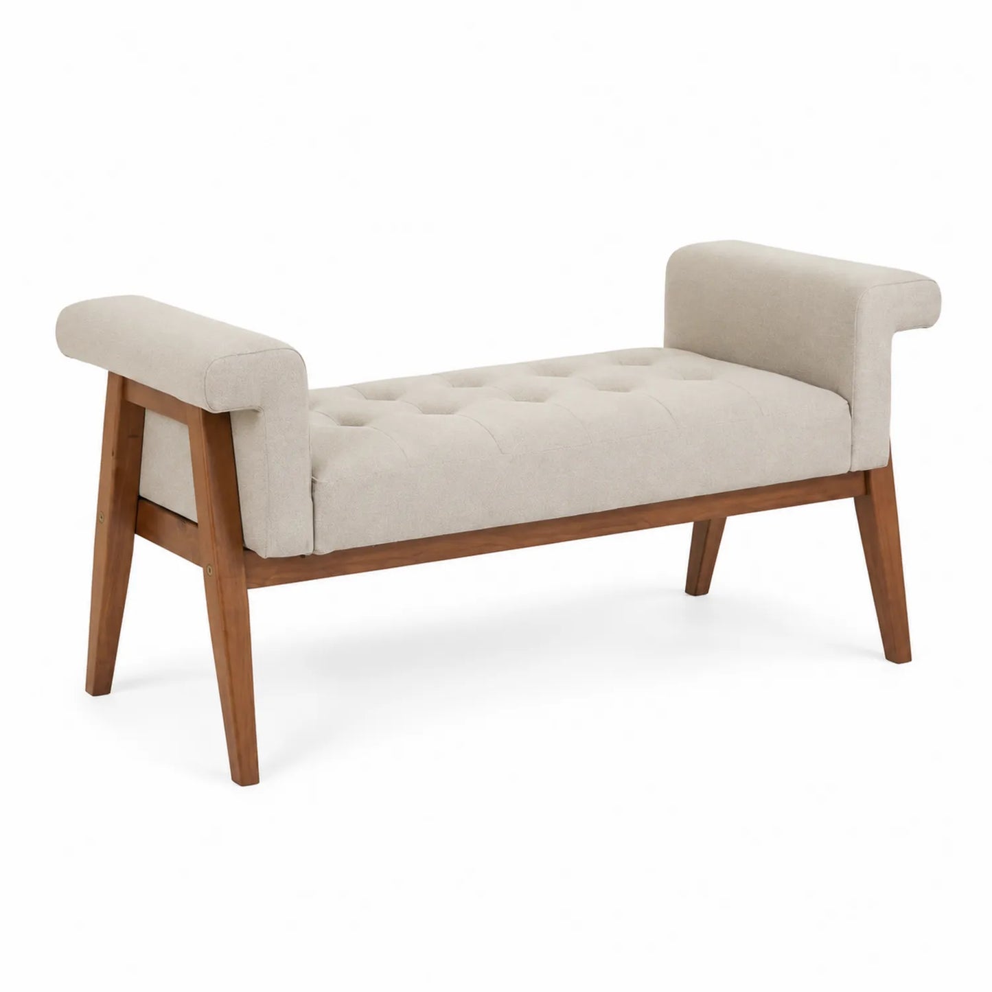 Banc en bois avec rembourrage en tissu beige