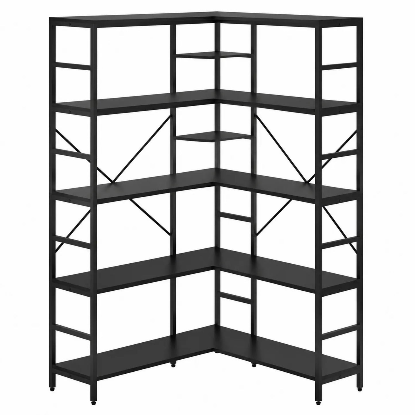 Bibliothèque d'angle en métal noir à 5 étagères