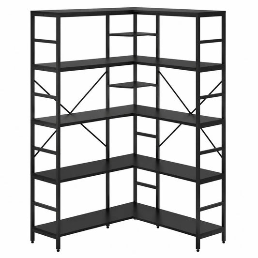 Bibliothèque d'angle en métal noir à 5 étagères