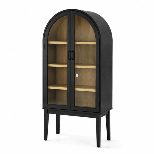 Vitrine en bois noir avec portes en verre trempé