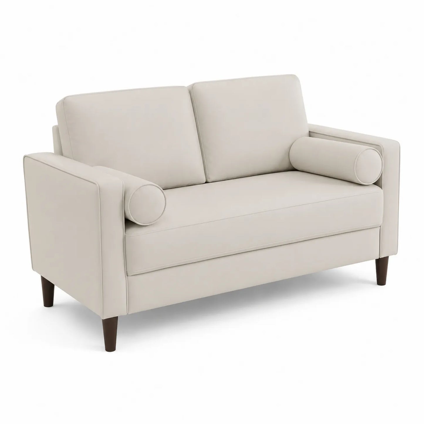 Canapé deux places cuir Beige avec coussins ronds
