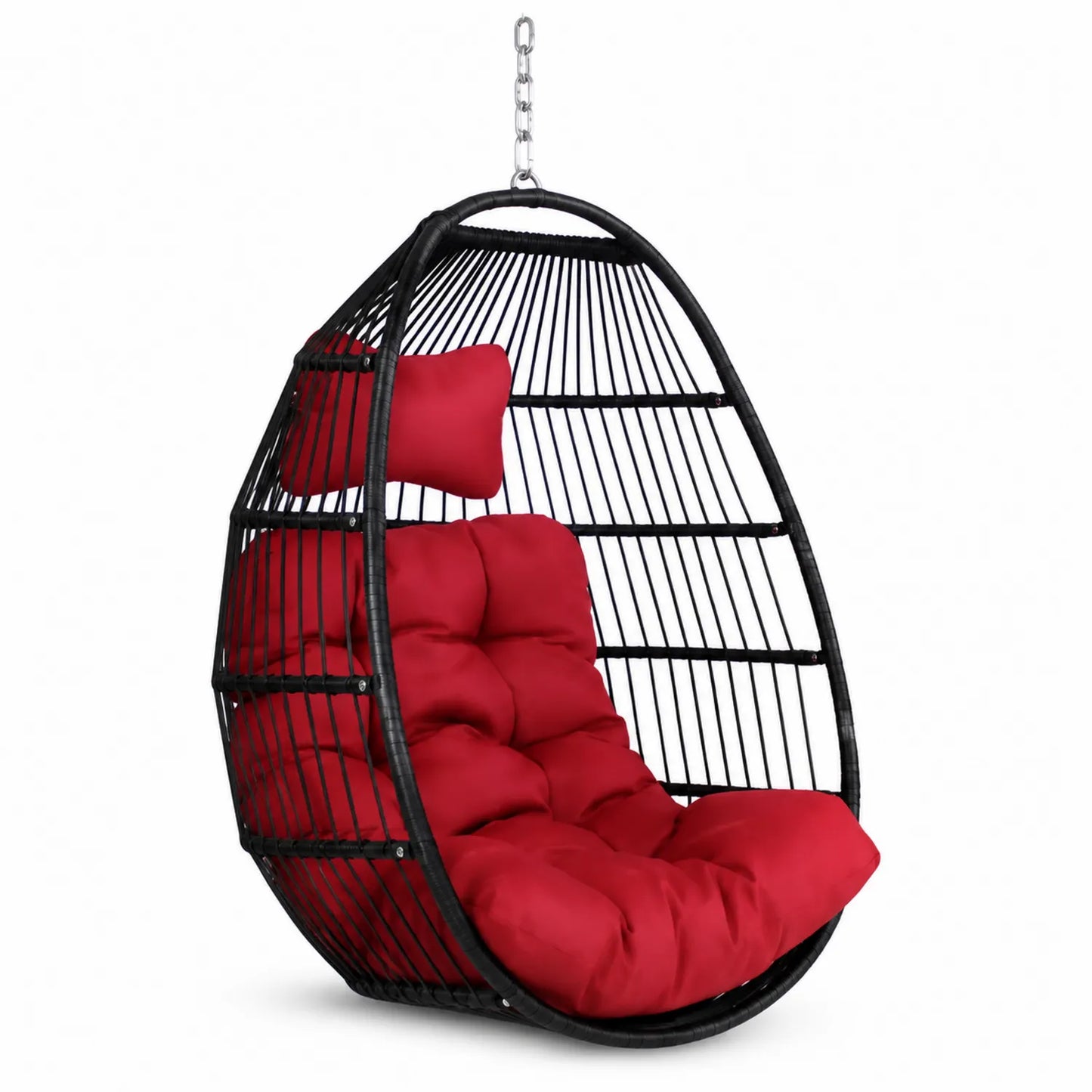 Chaise Hamac Suspendue en Métal avec Coussin Rouge