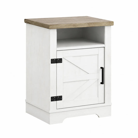 Table de chevet en bois avec porte et étagère en Blanc et Chêne