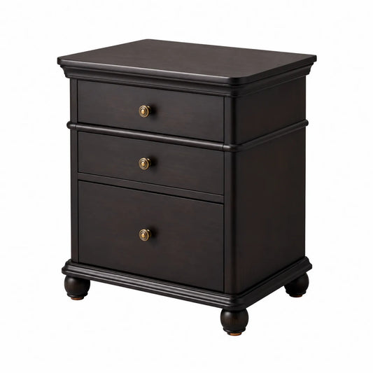 Table de chevet en bois avec 3 tiroirs Marron foncé