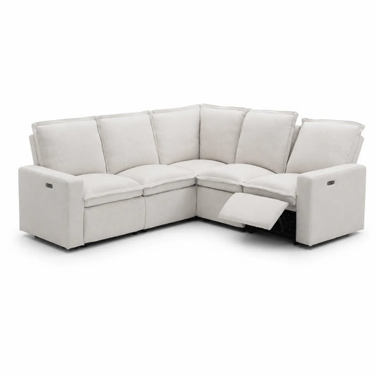 Canapé d'angle modulable en tissu avec repose-pieds inclinable